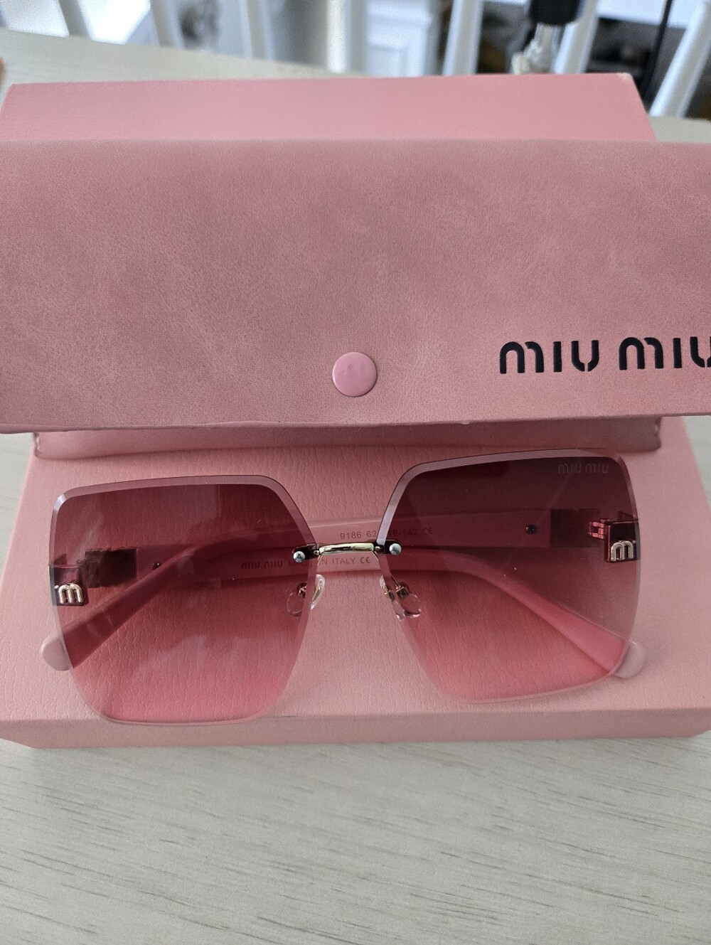 Miu Miu Pink Gradient Rimless Square Sunglasses
